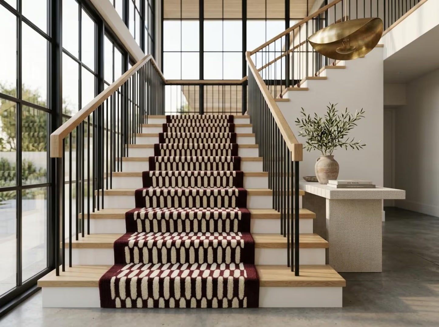 Burgundy Wool Stair Runner Rug, Hand Tufted Hallway Runner