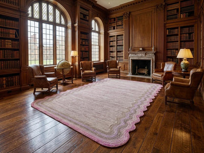 Hand Tufted Wool Carpet, Pink Scalloped Rug, Custom Shape Area Rug