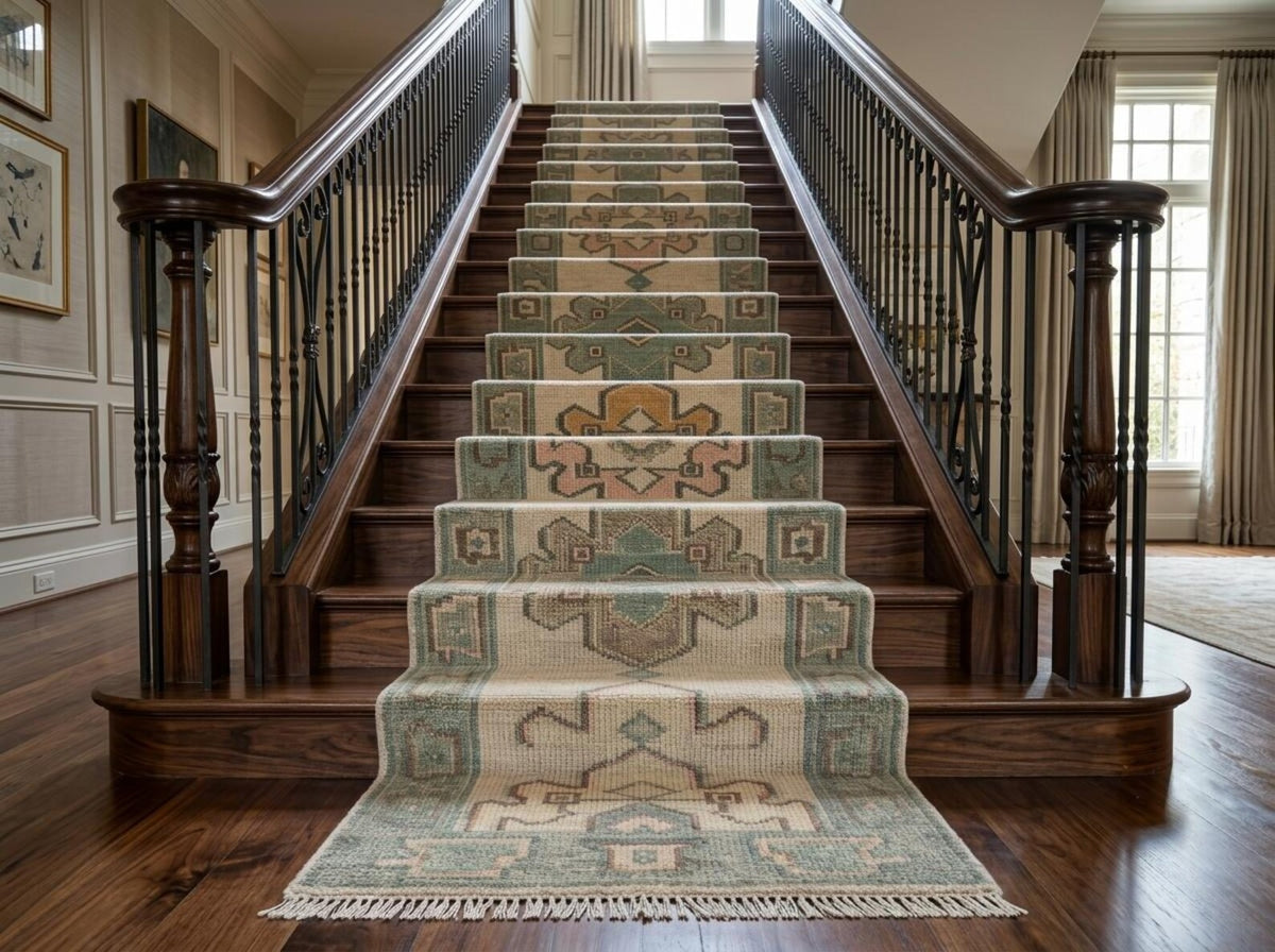 Hand Knotted Wool Oushak Runner Rug Vintage Turkish Hallway Runner