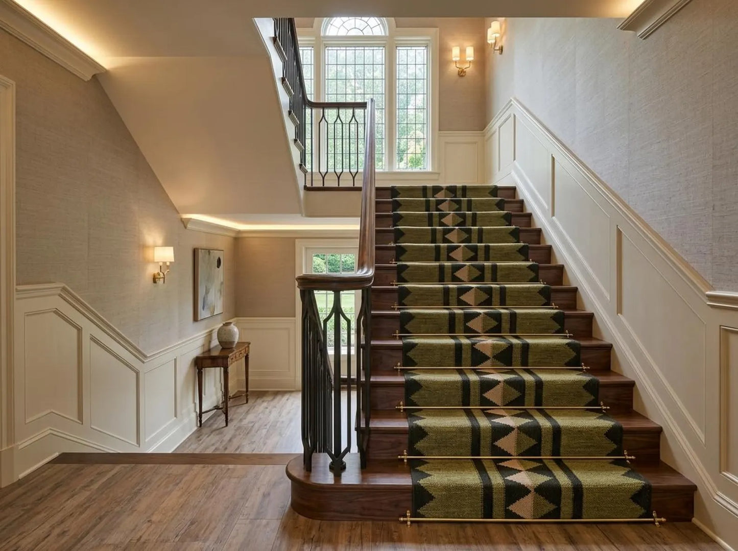 Handmade Geometric Olive Green Wool Runner Rug