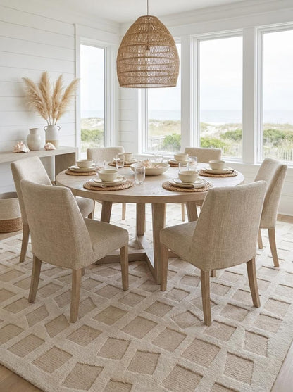Geometric Grid Plaid Neutral-Tone Rug, Hand-Knotted Beige Wool Rug