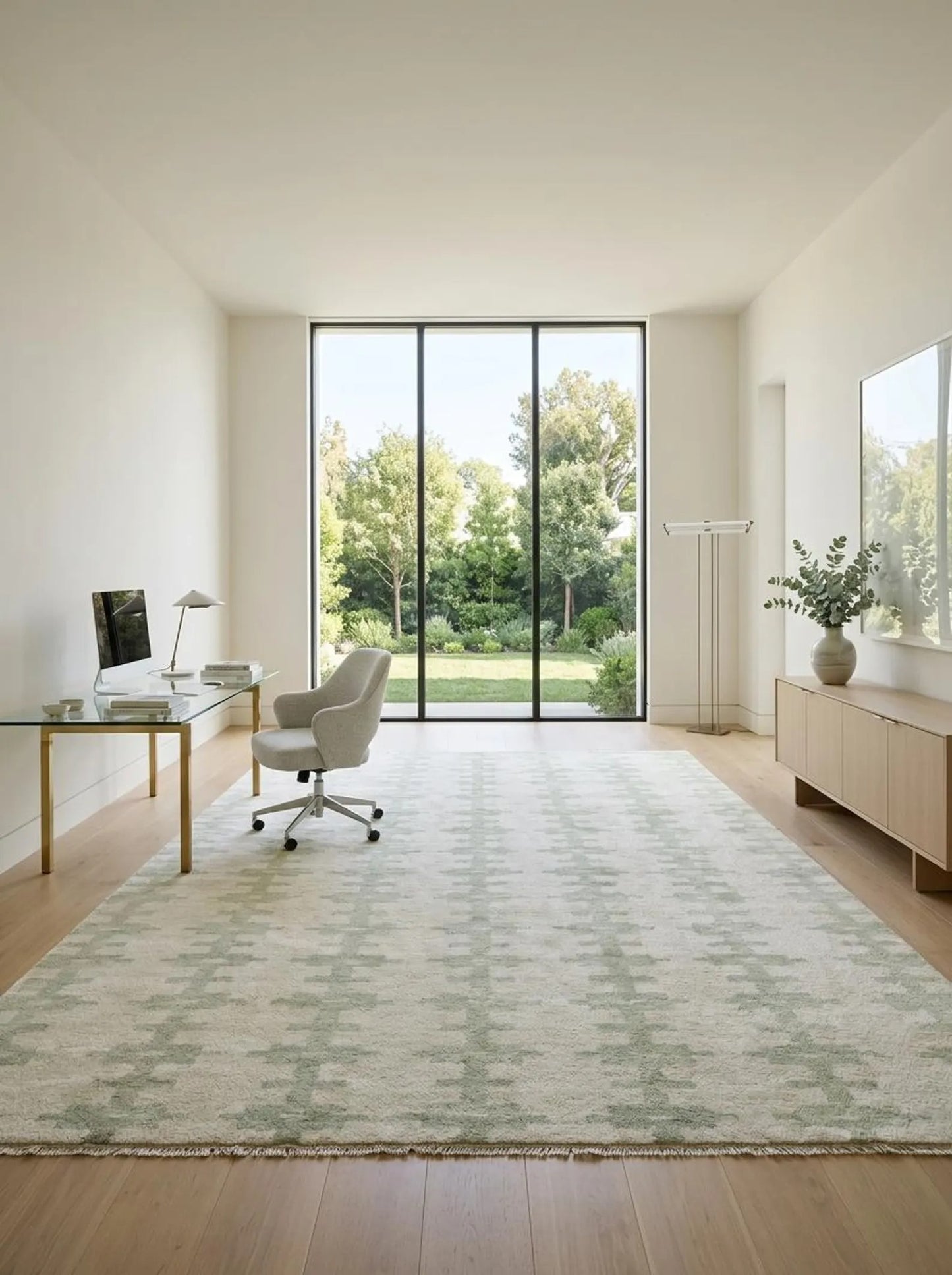 Handmade Green Wool Geometric Rug – Large Abstract Area Oushak Rug