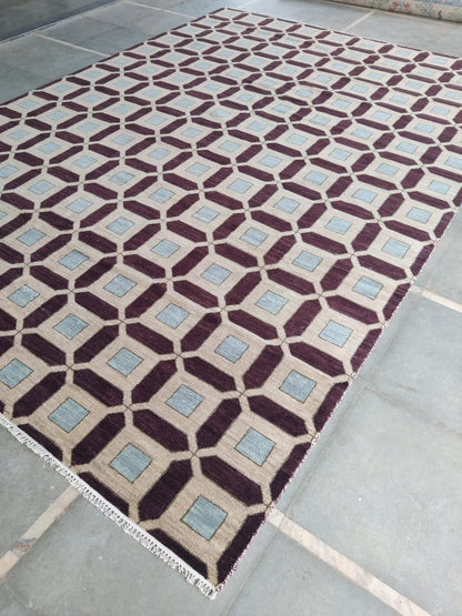 Plum & Ivory Architectural Checkered Lattice Grid Carpet for Living Room