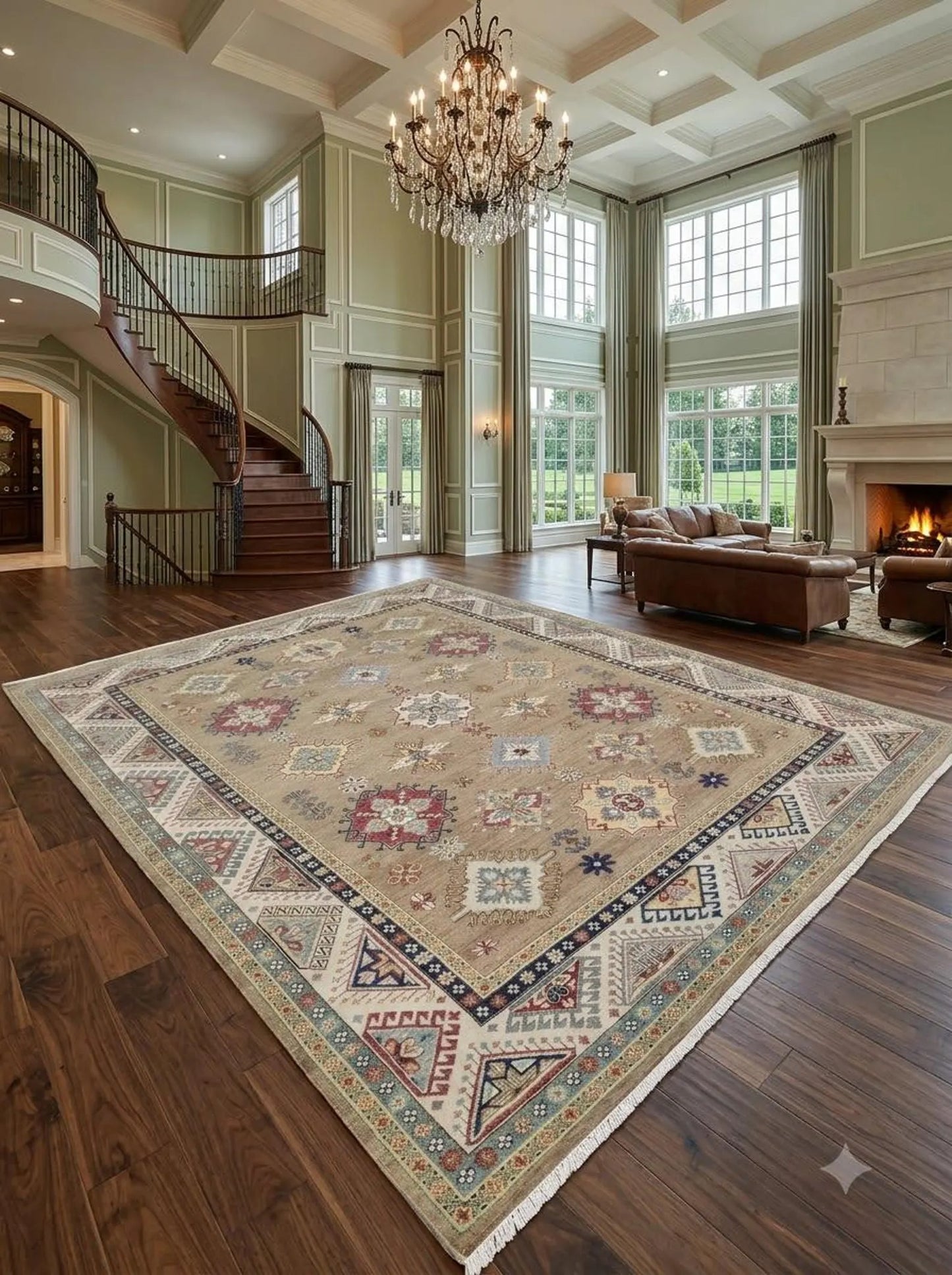 Multicolor Medallion Hand Knotted Wool Rug