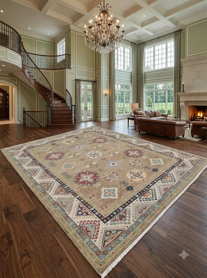 Multicolor Medallion Hand Knotted Wool Rug