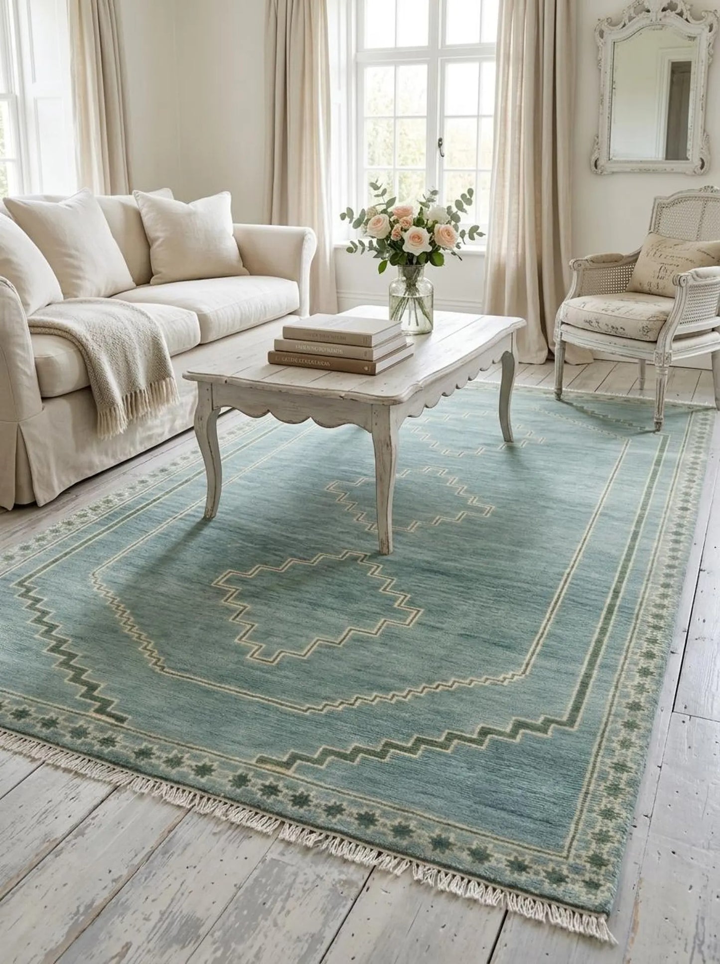 Aqua Heritage Geometric Boho Neutral Living Room Rug