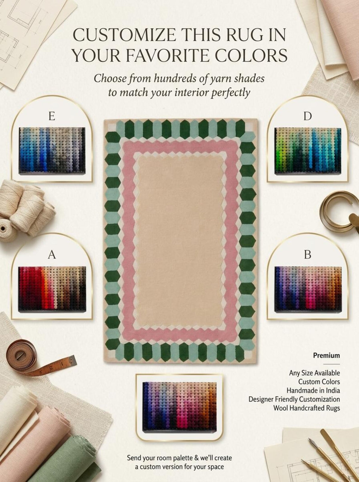 Geometric Border Carpet, Pink Green Area Rug, Nursery Living Room, Bedroom Tufted Rug