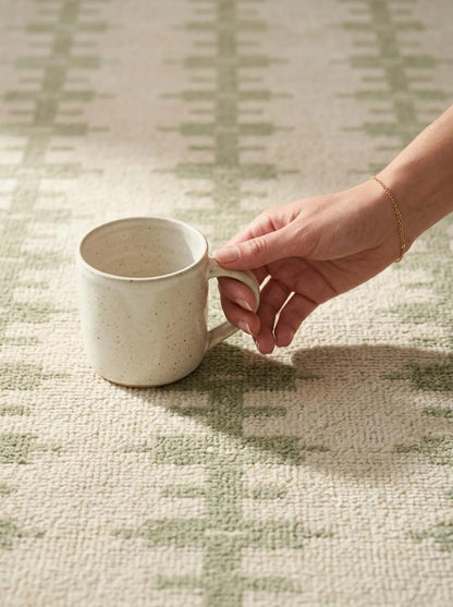 Handmade Green Wool Geometric Rug – Large Abstract Area Oushak Rug