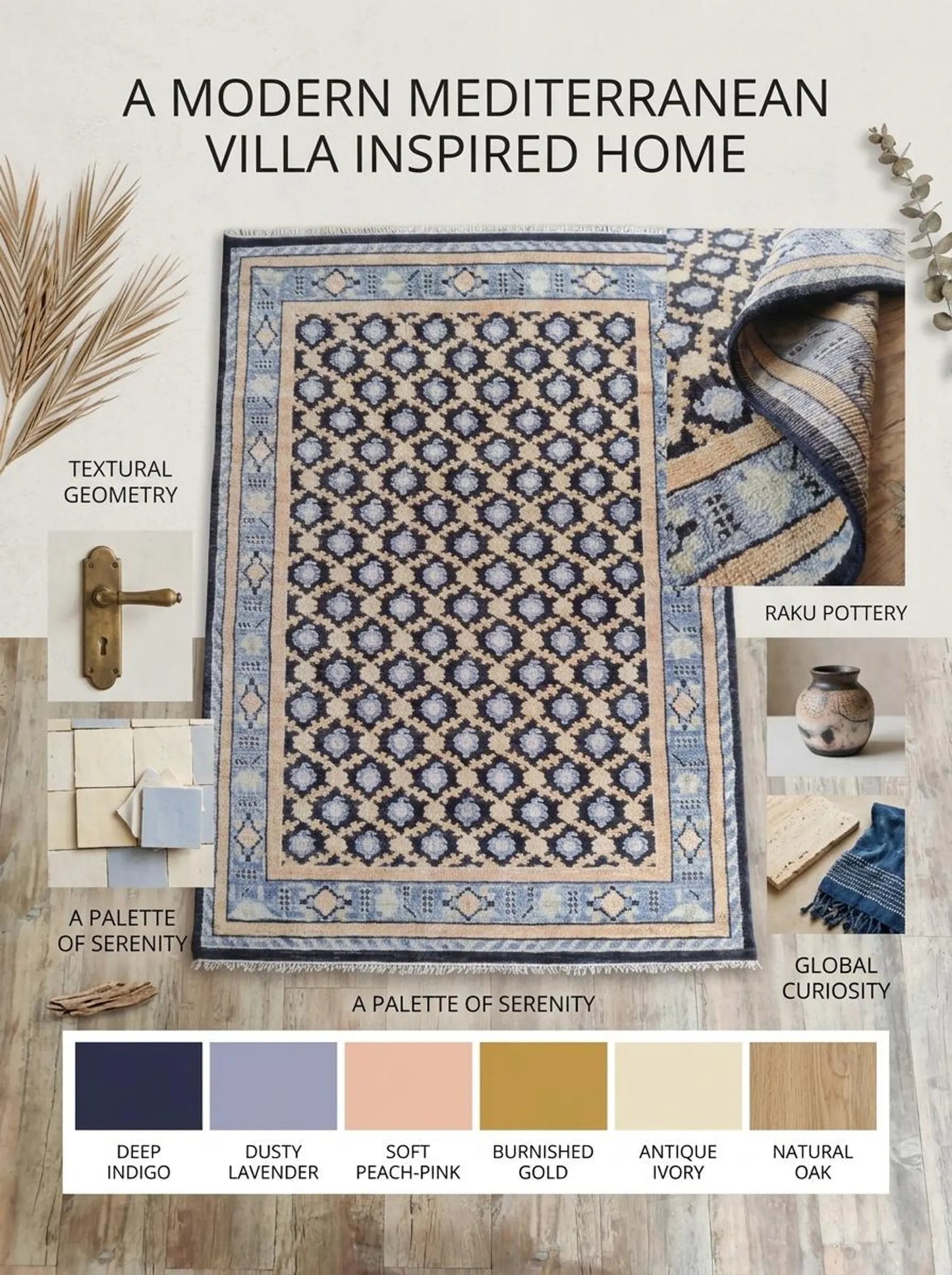 Hand Knotted Oushak Wool Rug Navy Blue & Peach Area Rug