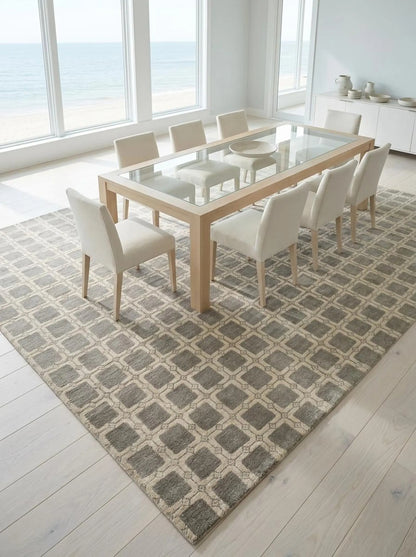 Handmade Modern-Style Area Rug, Beige Taupe Vintage-Inspired Rug