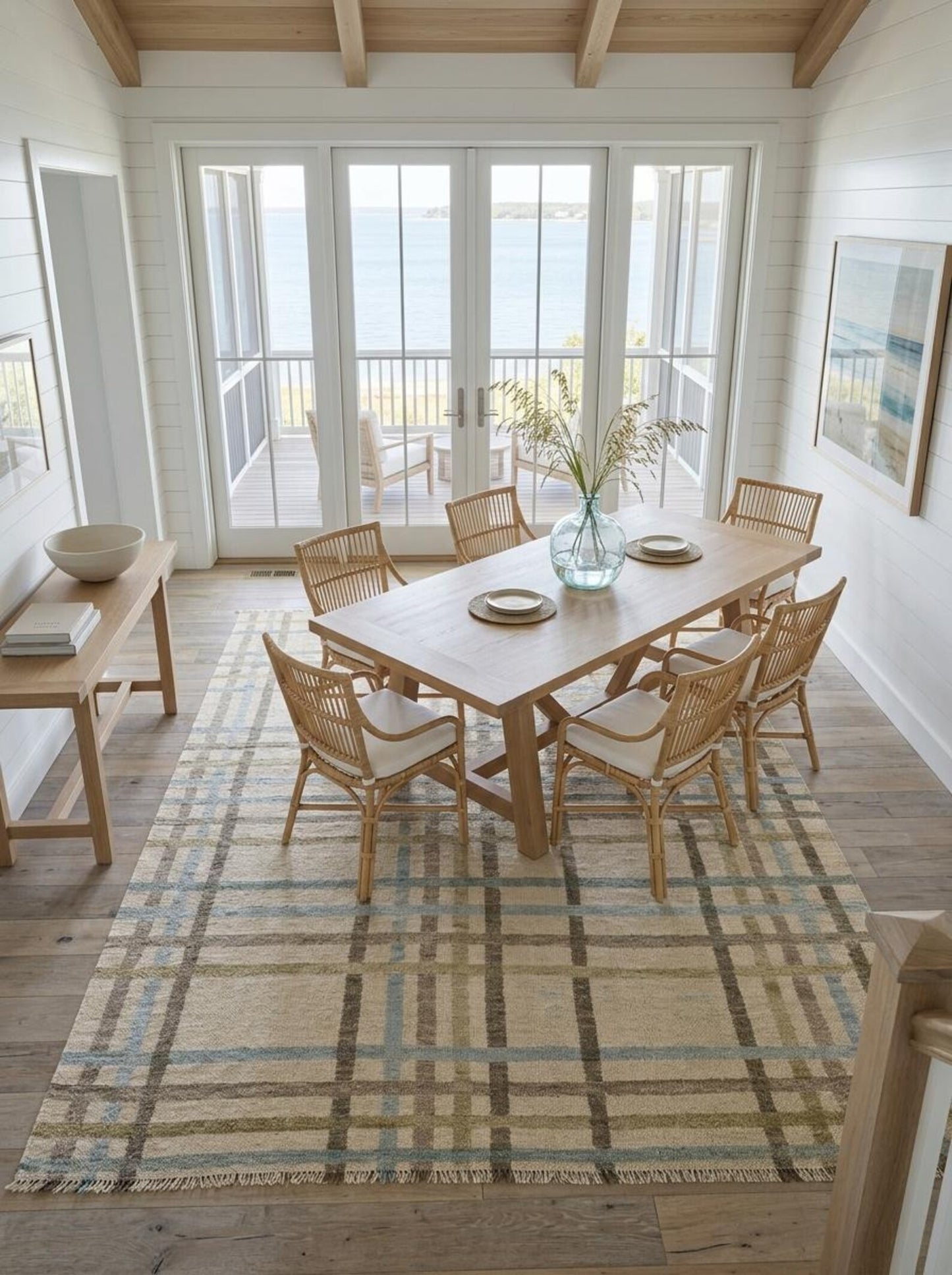 Neutral Beige Blue Gray Turkish-Style Area Rug
