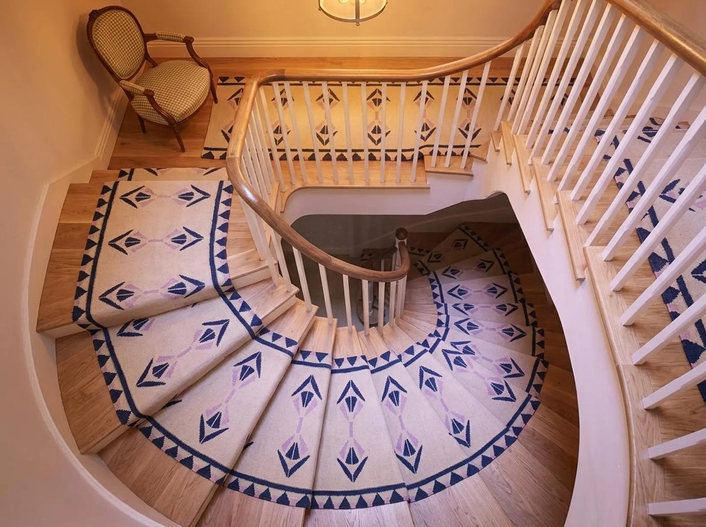 Handmade  Navy Blue and Pink Geometric Wool Flatweave Runner Rug