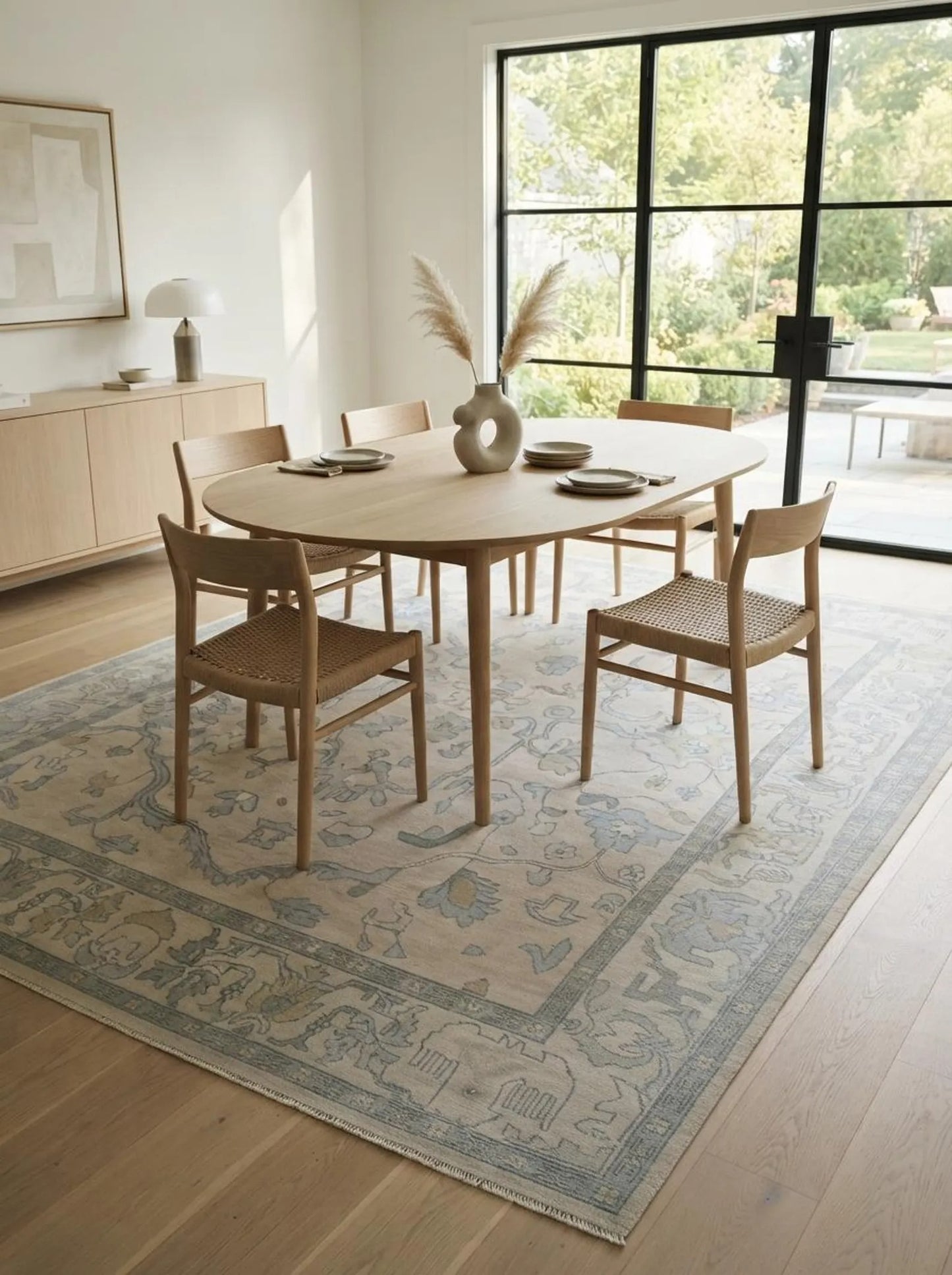 Ivory Blue Floral Oushak Inspired Bedroom Living Room Decor rug