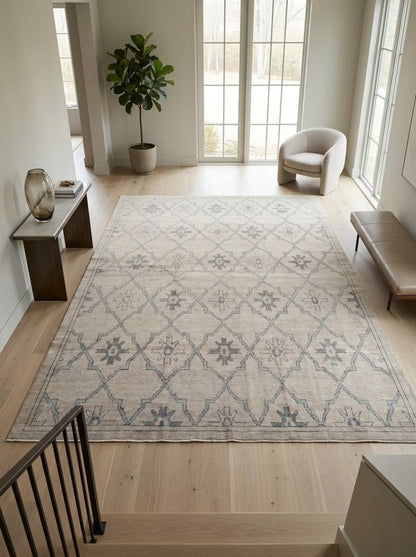 Neutral Diamond Lattice Hand Knotted Rug