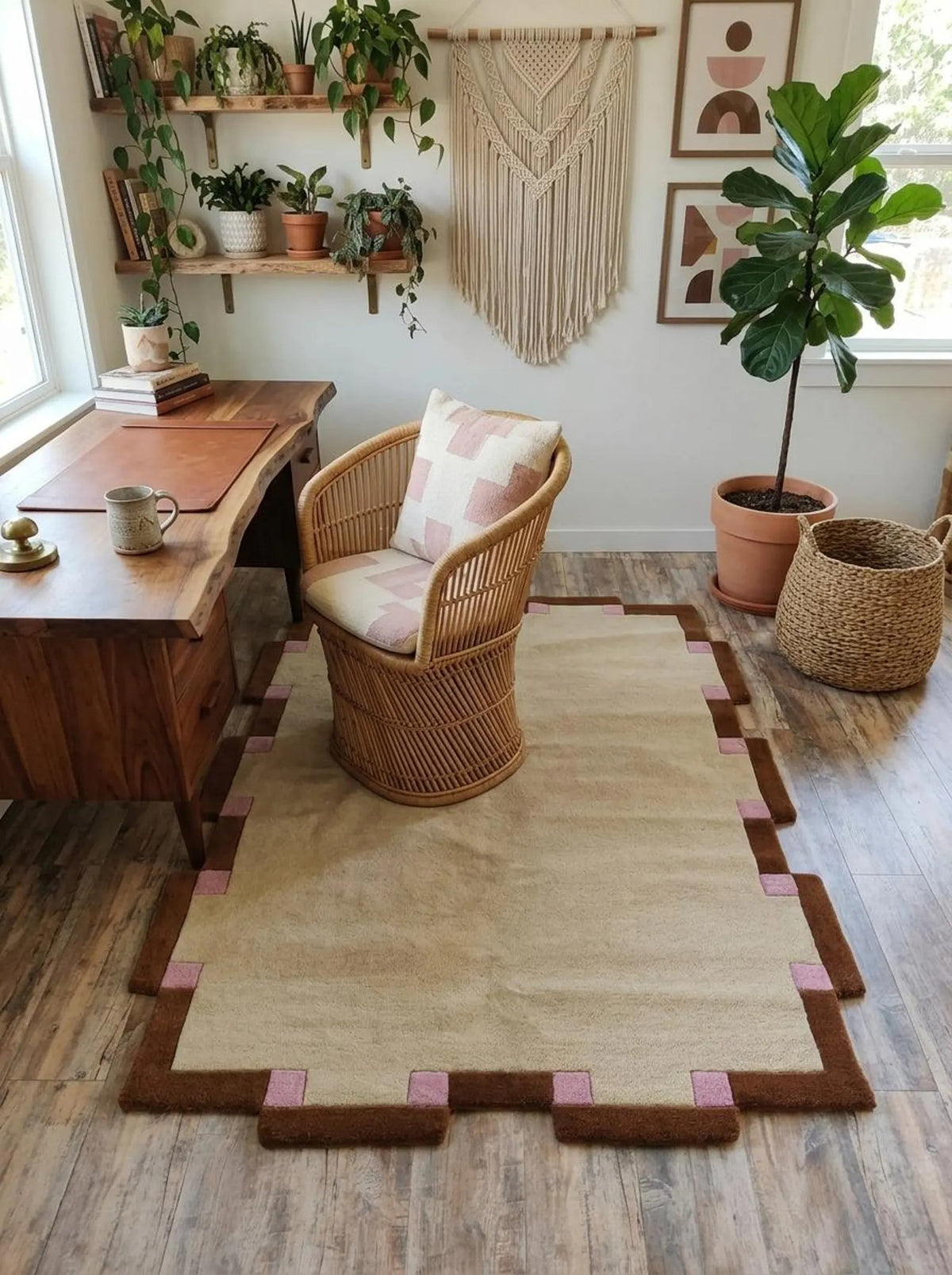Hand Tufted Wool Rug, Irregular Shape Carpet, Scandinavian Minimalist Rug