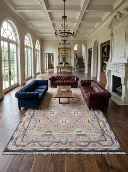 Luxury Blush Oushak Floor Rug for Living Room Bedroom