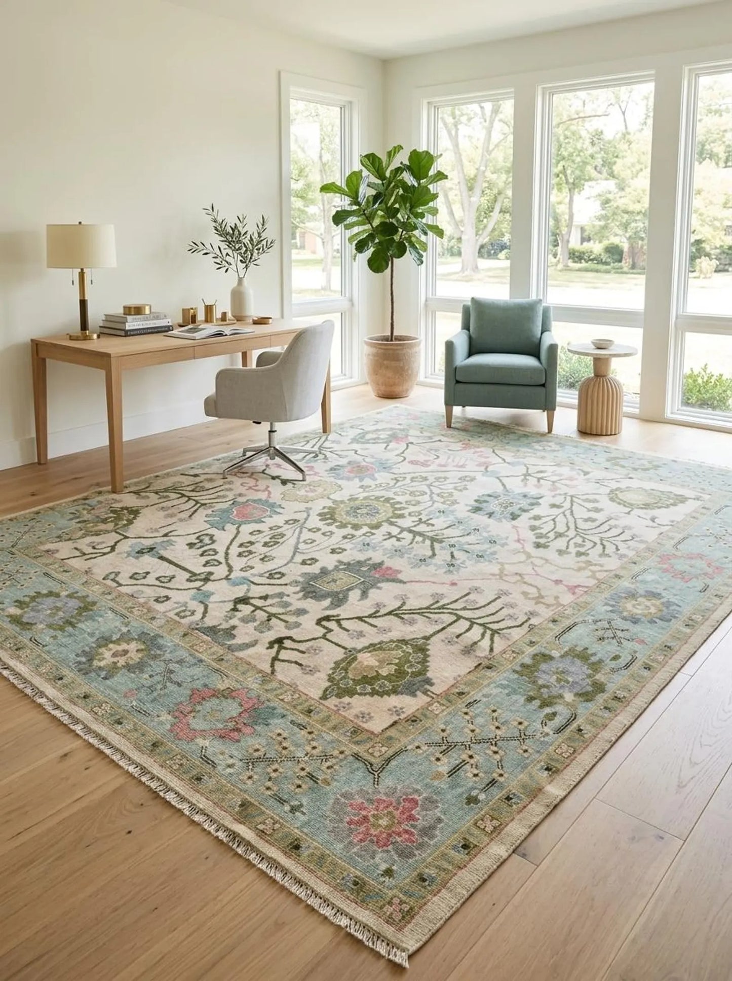 Vintage Floral Hand Knotted Persian Style Wool Area Rug