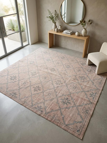 Neutral Diamond Lattice Hand Knotted Rug
