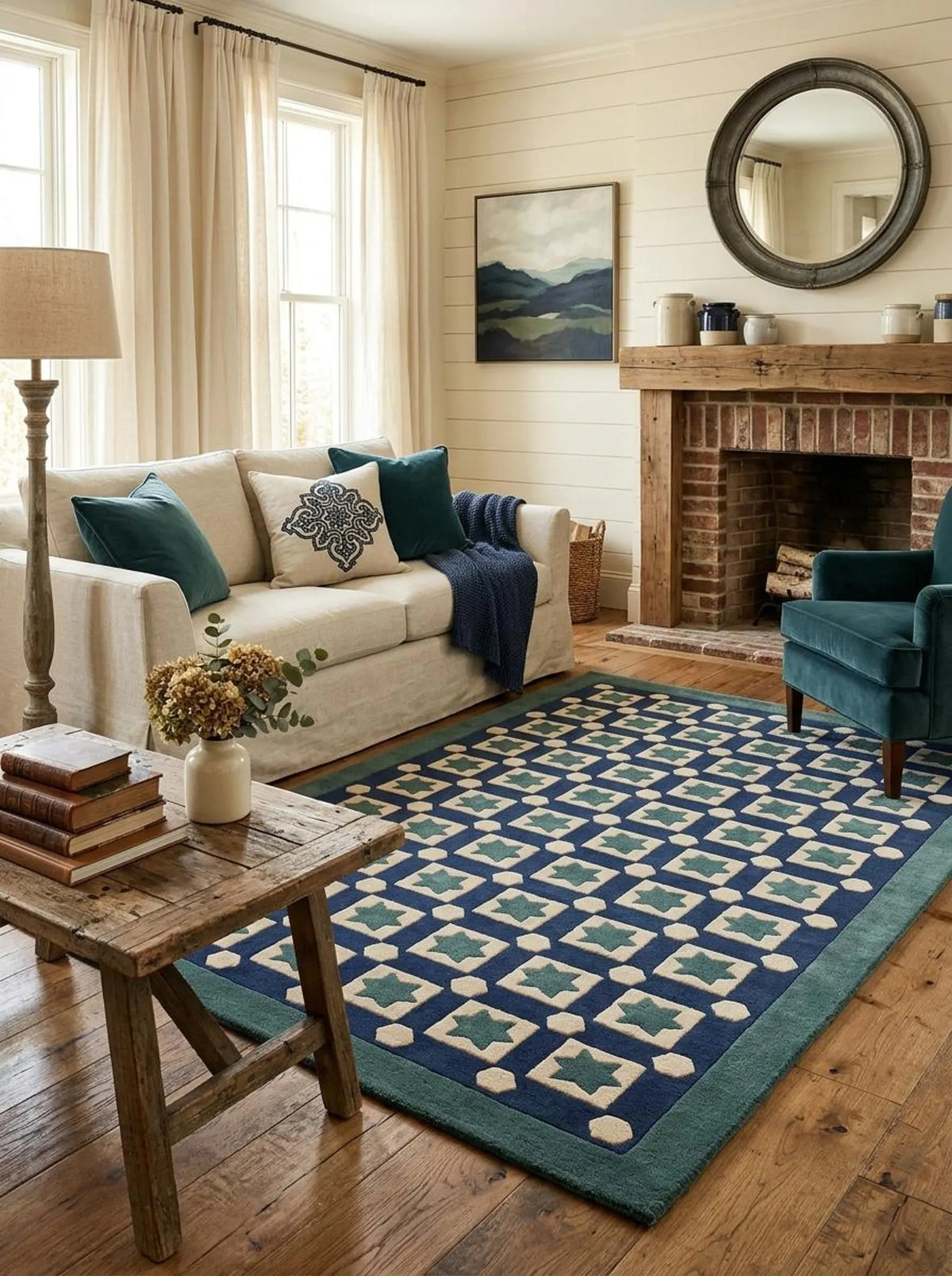 Blue Hand-Tufted Wool Rug,Custom Size Living Room Wool Carpet, Designer Carpet