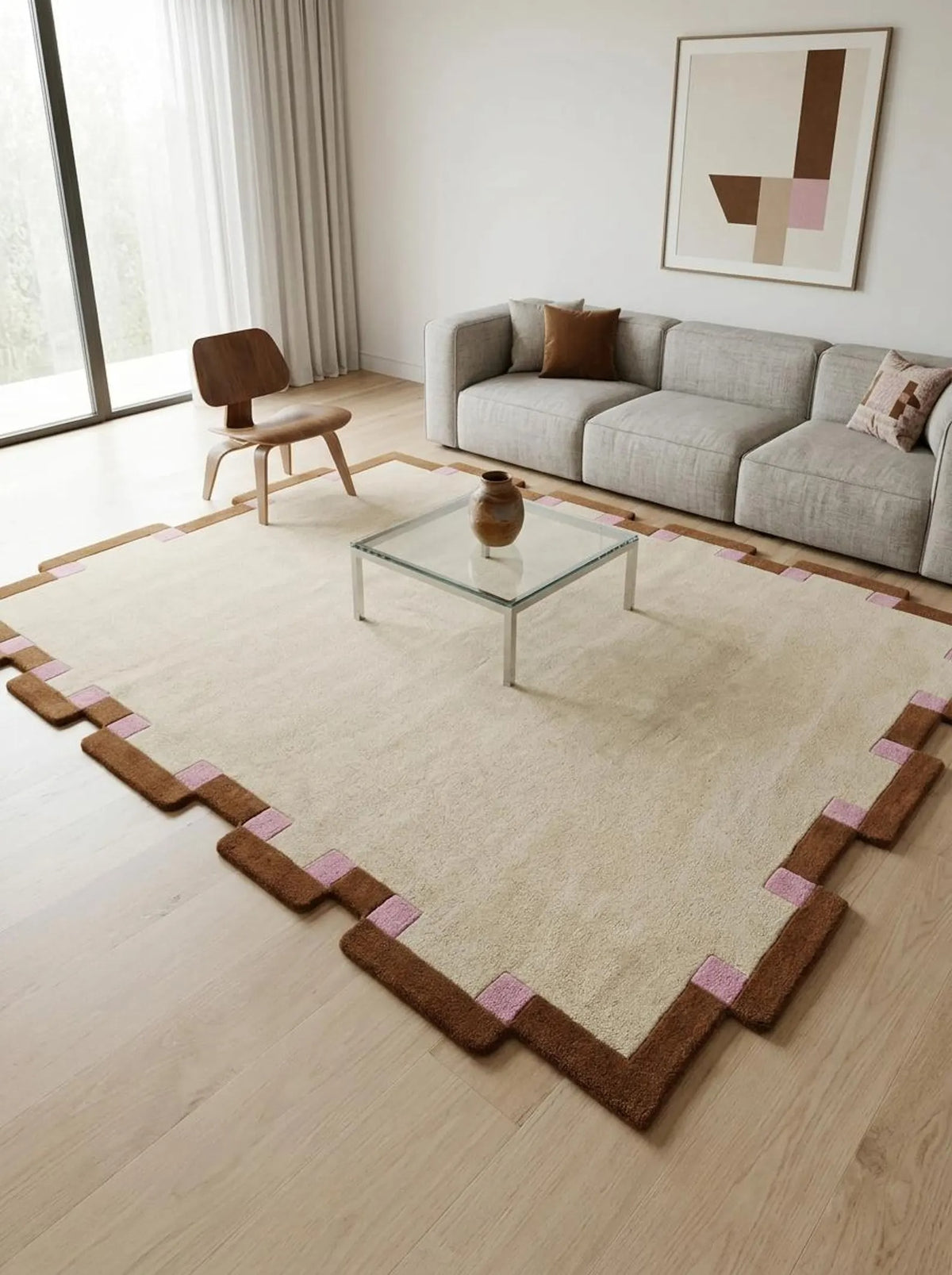 Hand Tufted Wool Rug, Irregular Shape Carpet, Scandinavian Minimalist Rug