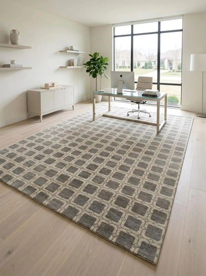 Handmade Modern-Style Area Rug, Beige Taupe Vintage-Inspired Rug