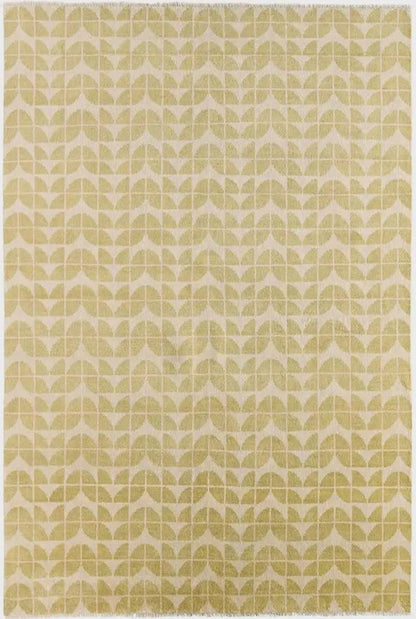 Modern Cream Leaf Pattern Hand Knotted Wool Oushak Rug