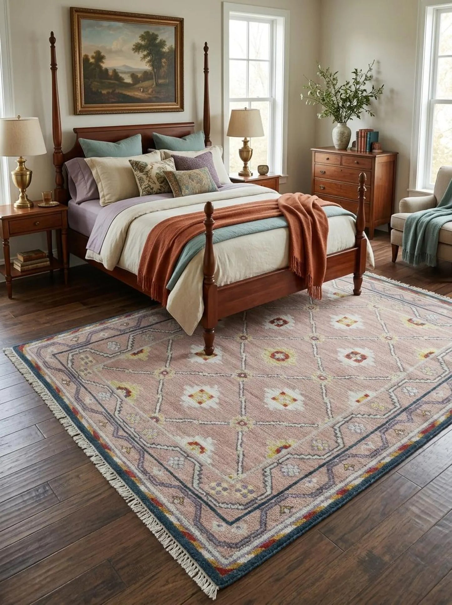 Luxury Blush Oushak Floor Rug for Living Room Bedroom