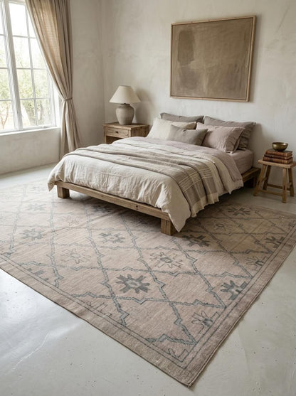 Neutral Diamond Lattice Hand Knotted Rug