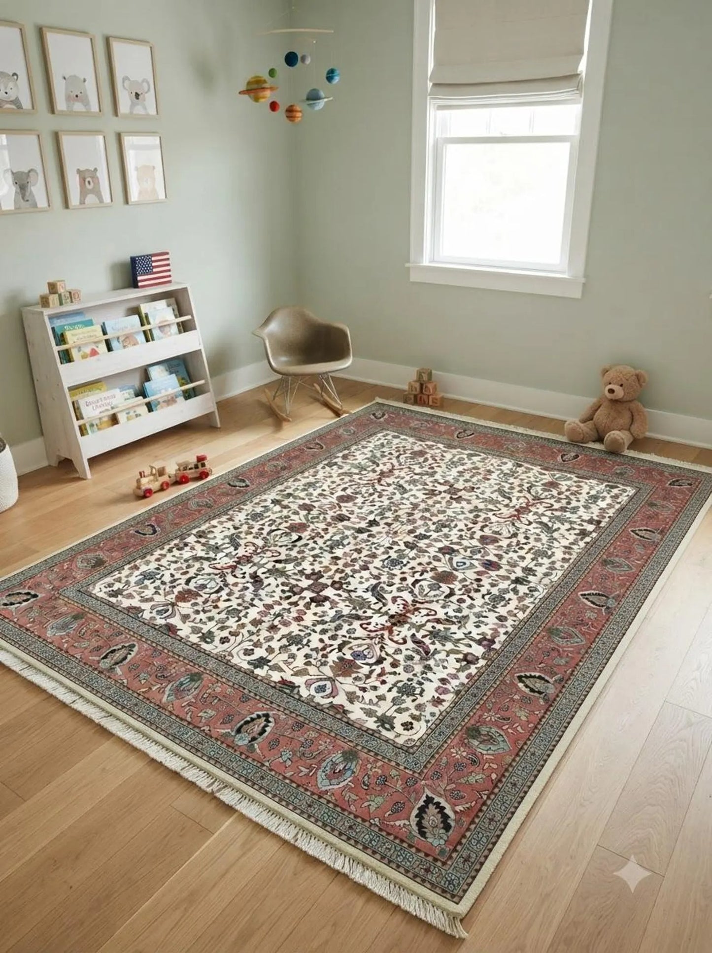 Traditional Botanical Pattern Red Ivory Designer Hand Knotted Floral Carpet