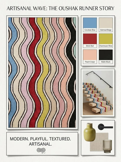 Hand Tufted Wool Runner Rug, Colorful Wavy Stripe Hallway Carpet