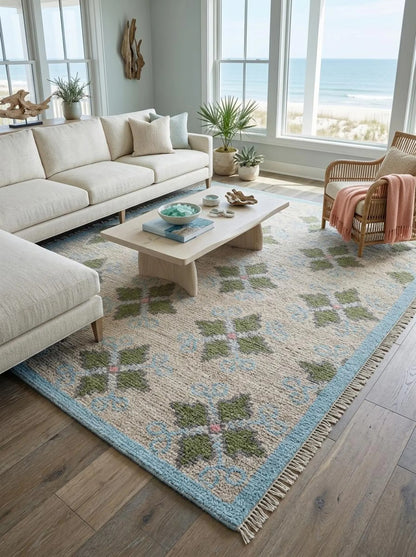 Handcrafted Geometric Floor wool  oushak Carpet