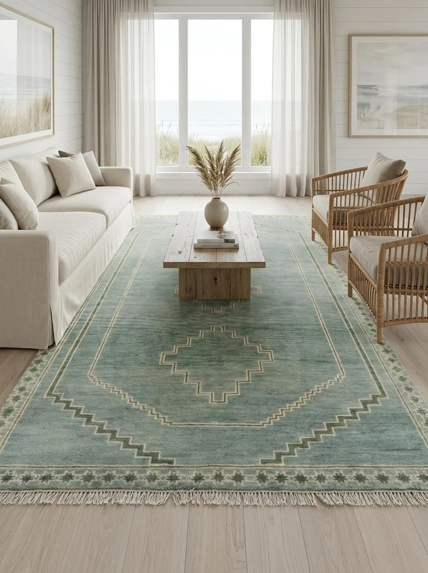 Aqua Heritage Geometric Boho Neutral Living Room Rug