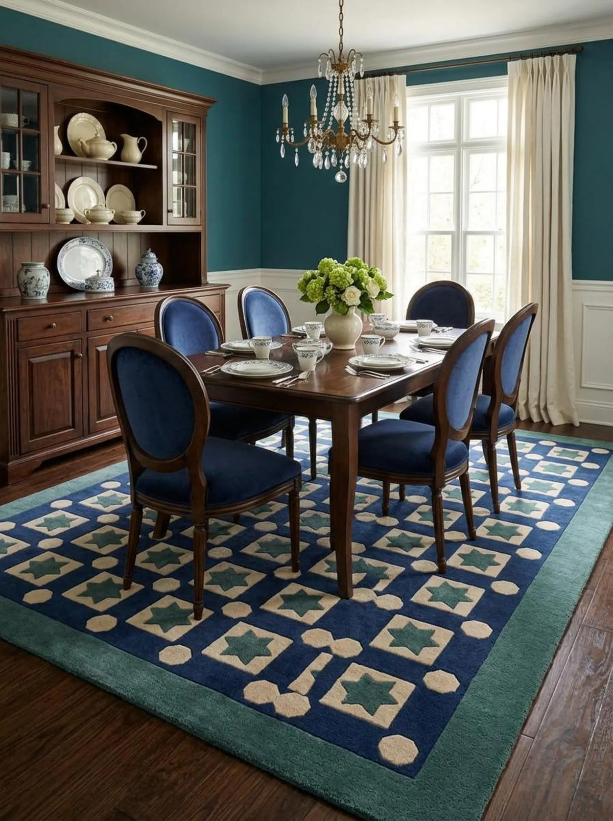 Blue Hand-Tufted Wool Rug,Custom Size Living Room Wool Carpet, Designer Carpet