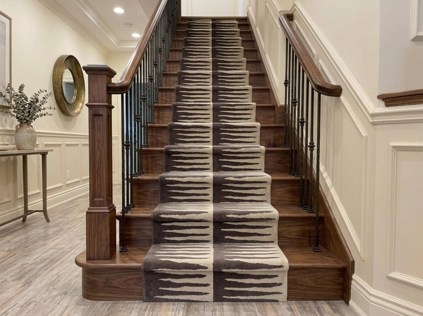 Black And White Abstract Stripe Wool Runner Rug