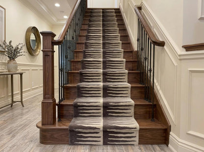 Black And White Abstract Stripe Wool Runner Rug