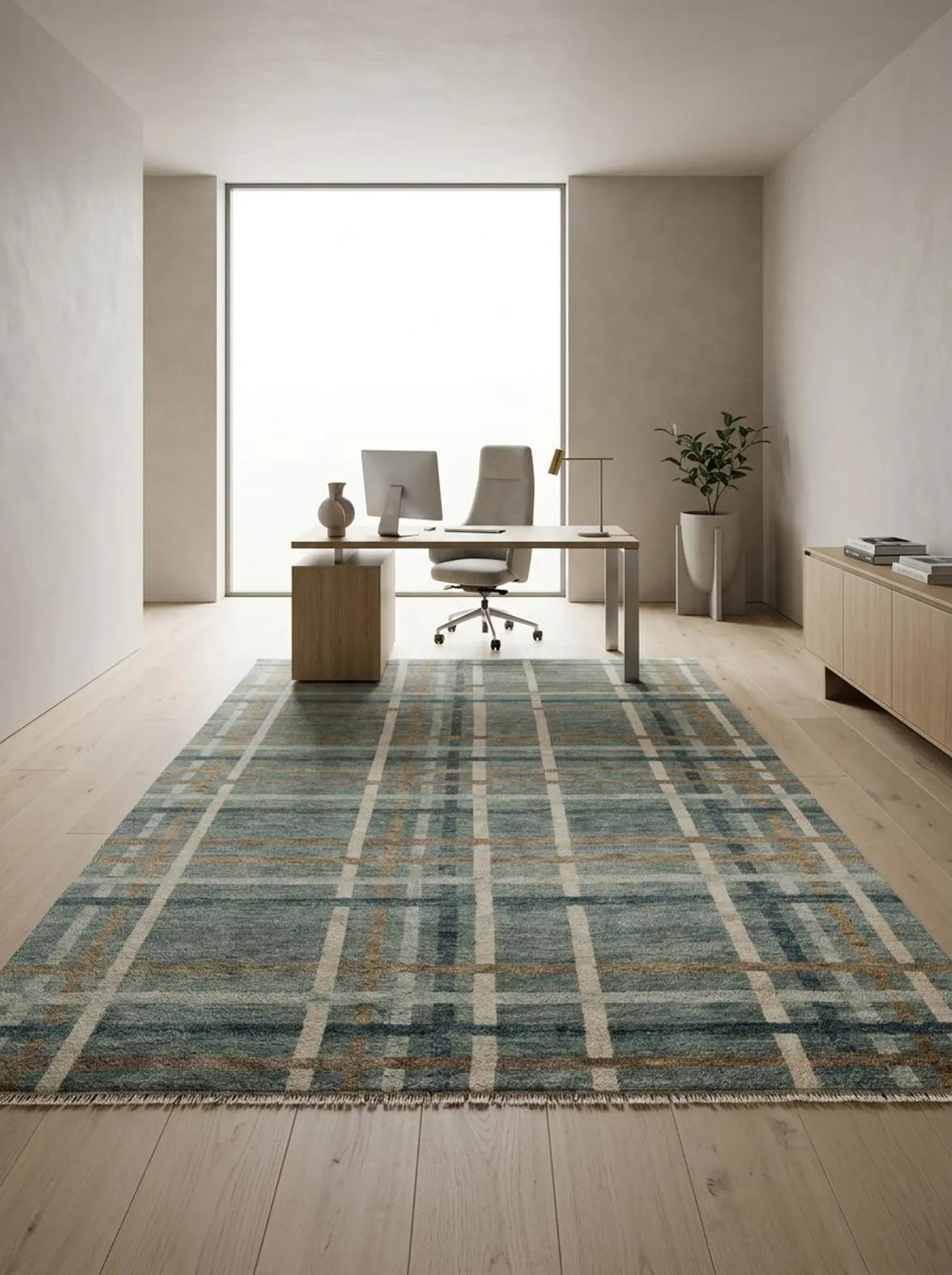 Rustic Slate Blue Checkered Custom Size US UK Interior Decor Rug