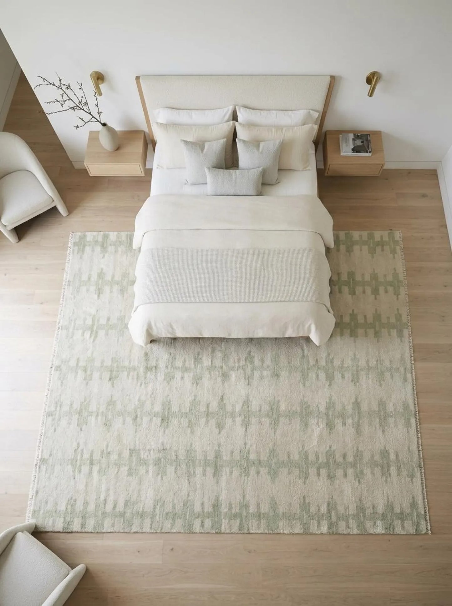 Handmade Green Wool Geometric Rug – Large Abstract Area Oushak Rug