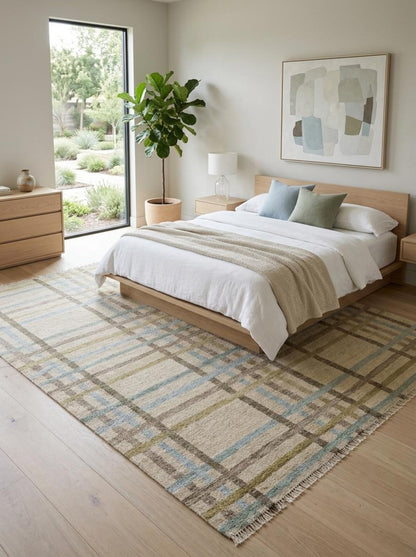 Neutral Beige Blue Gray Turkish-Style Area Rug