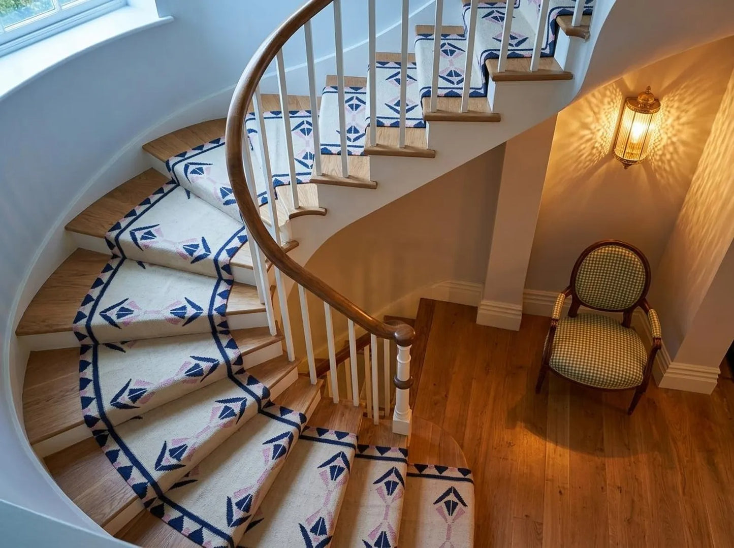 Handmade  Navy Blue and Pink Geometric Wool Flatweave Runner Rug