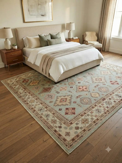 Vintage Sage Mosaic Tribal Geometric oushak Rug