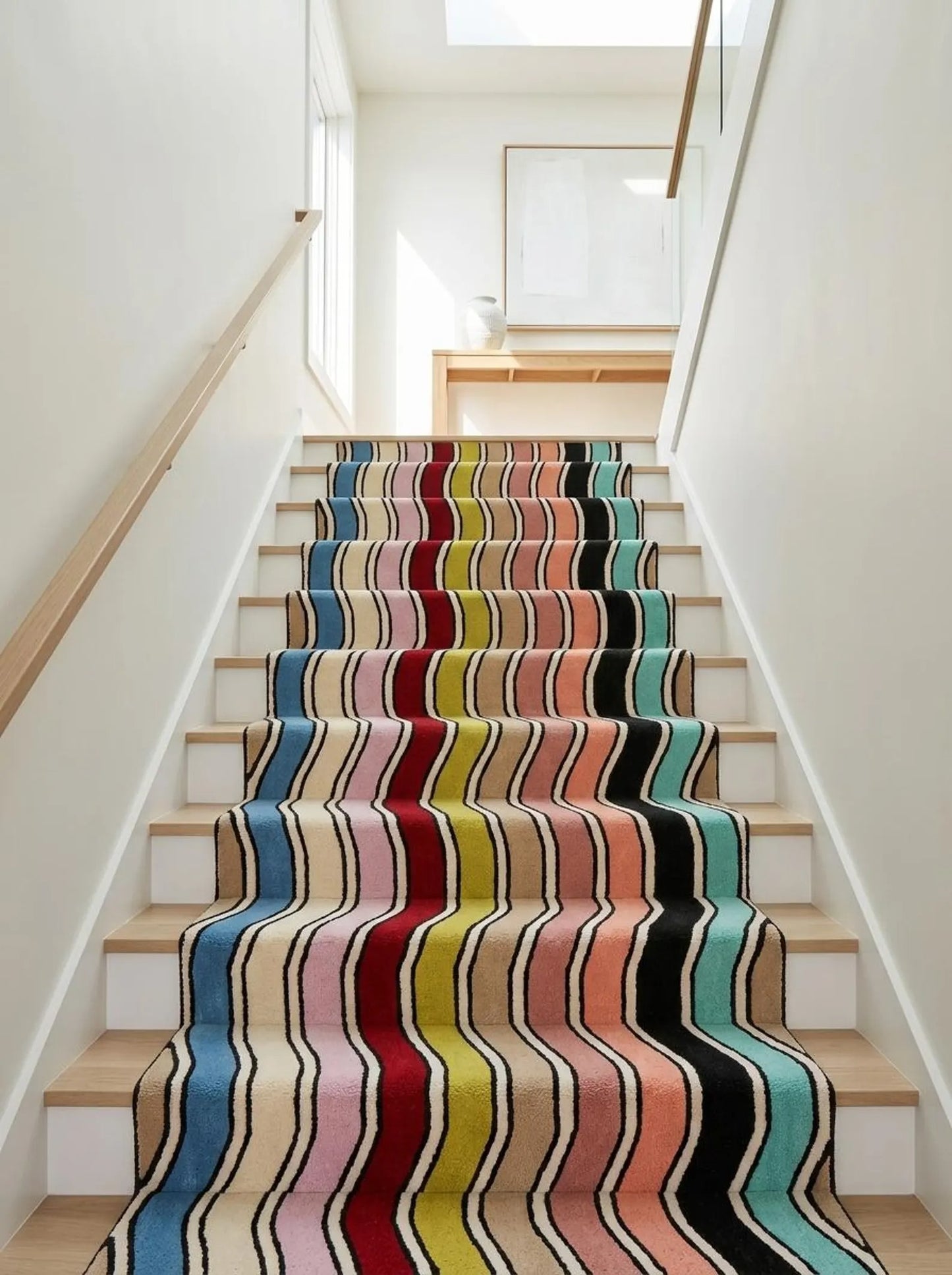 Hand Tufted Wool Runner Rug, Colorful Wavy Stripe Hallway Carpet