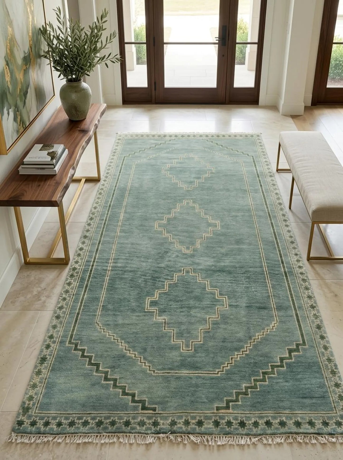 Aqua Heritage Geometric Boho Neutral Living Room Rug