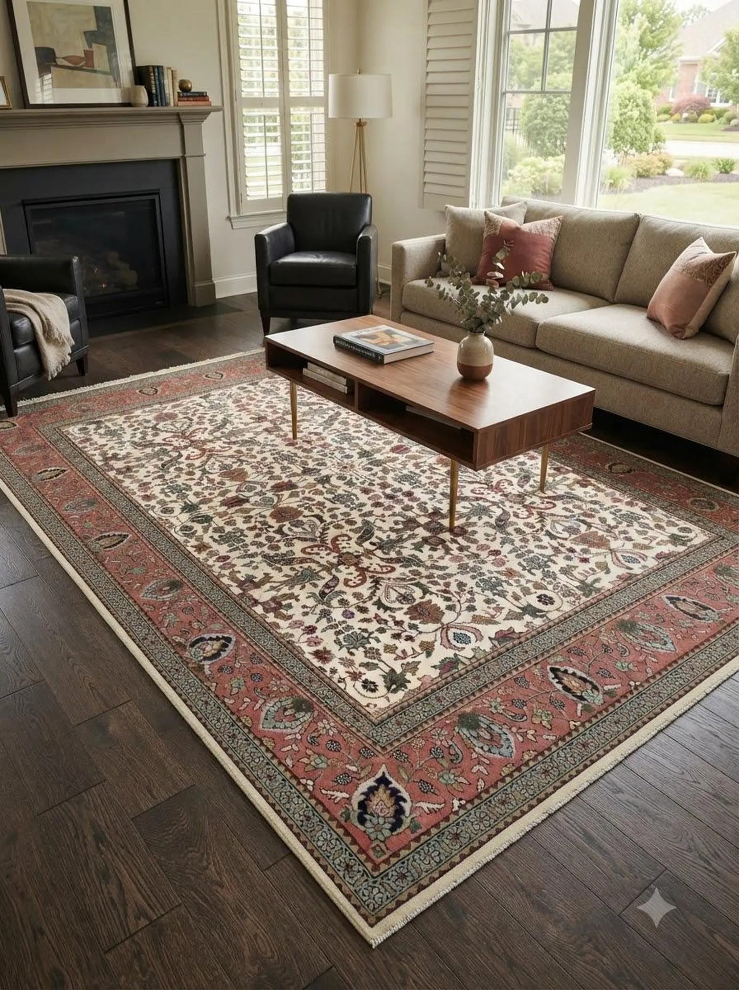 Traditional Botanical Pattern Red Ivory Designer Hand Knotted Floral Carpet