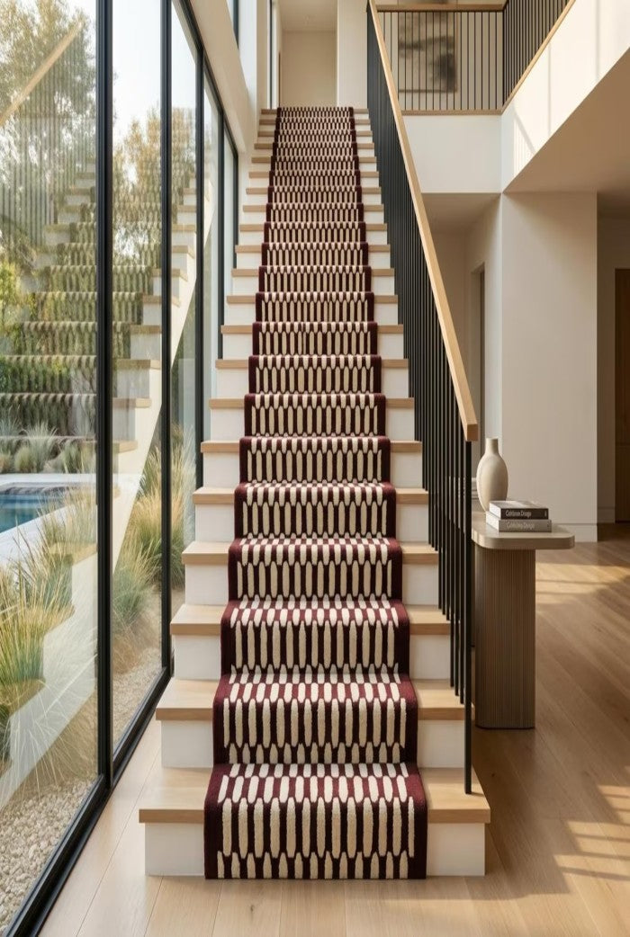 Burgundy Wool Stair Runner Rug, Hand Tufted Hallway Runner