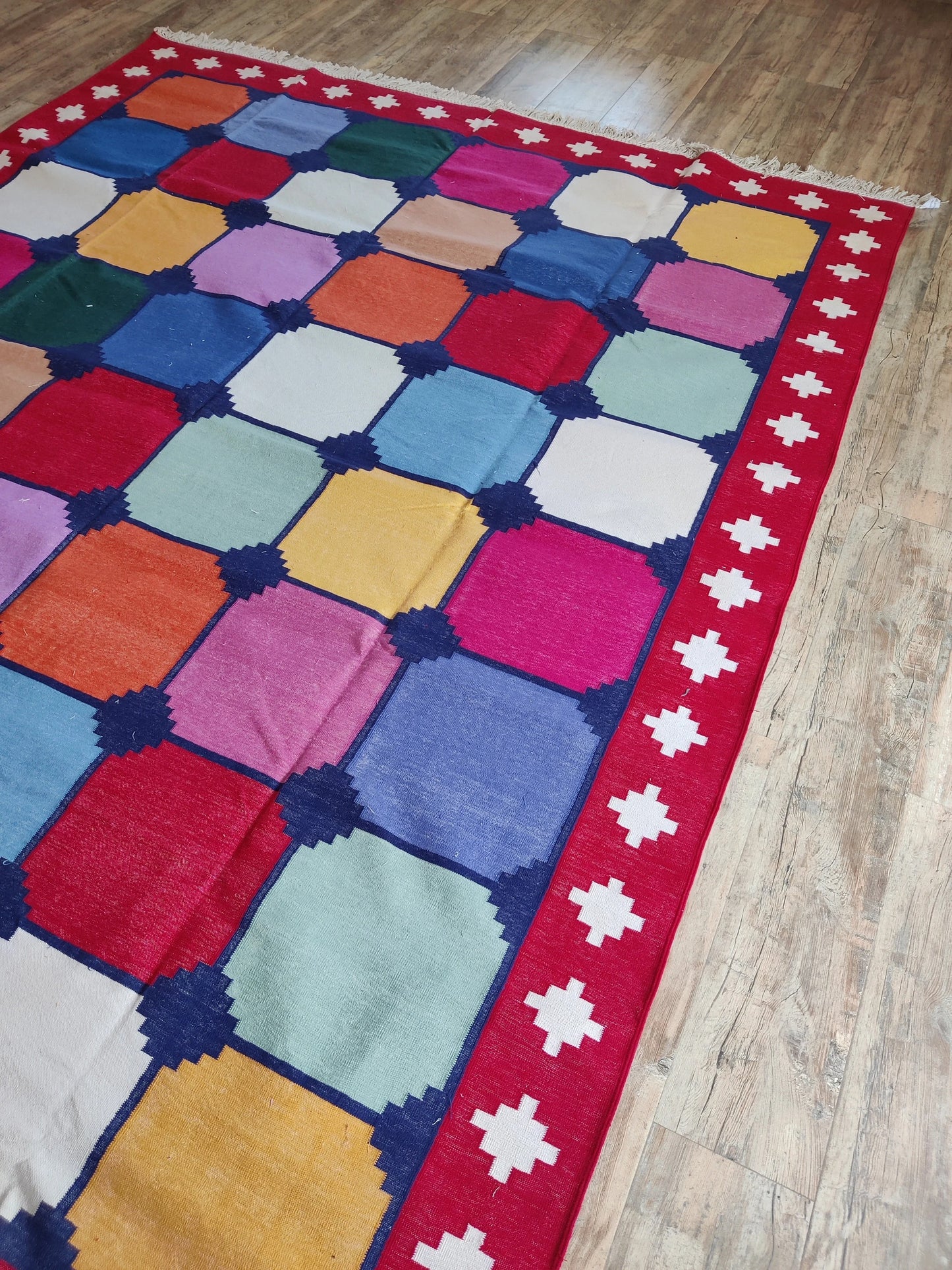 Multicolor Patchwork Geometric Kilim - Vibrant Rainbow Dhurrie