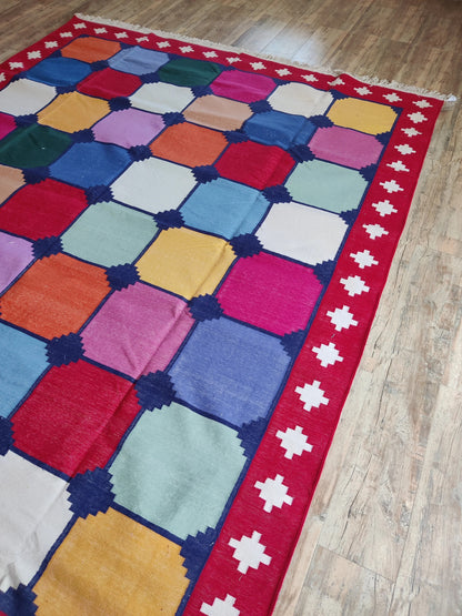 Multicolor Patchwork Geometric Kilim - Vibrant Rainbow Dhurrie