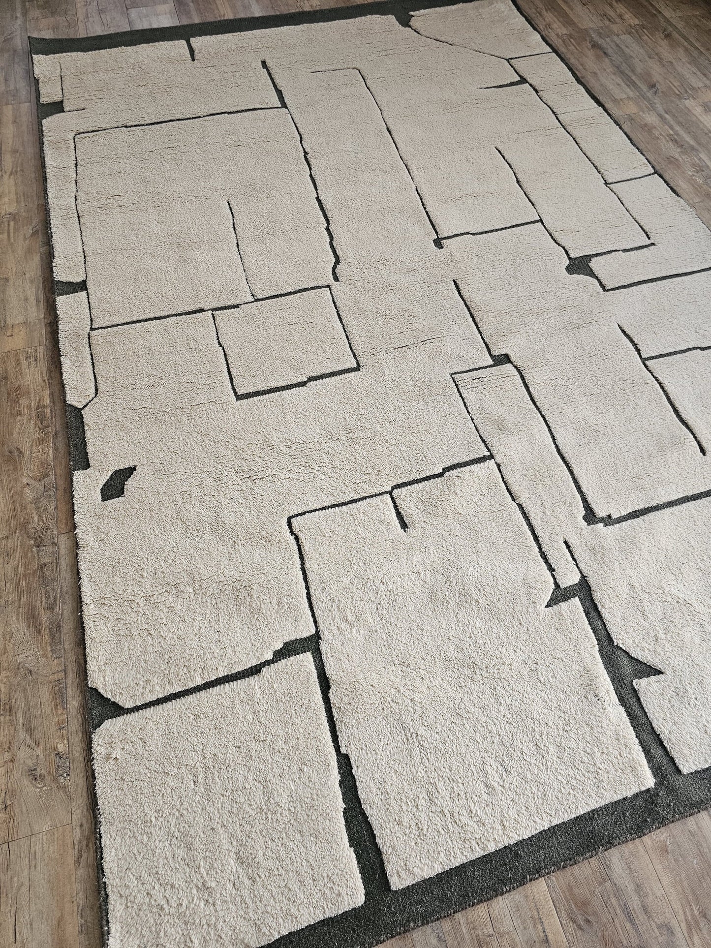 Berber Puzzle-Piece Maze Ivory and Black Deconstructed Grid rug