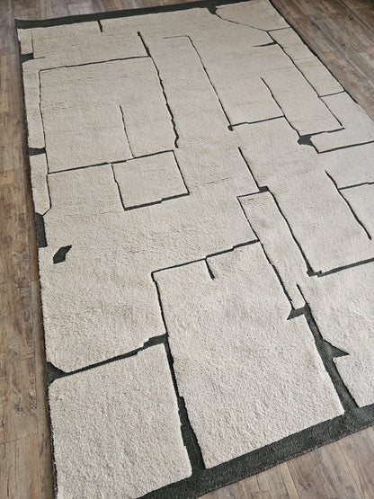 Berber Puzzle-Piece Maze Ivory and Black Deconstructed Grid rug