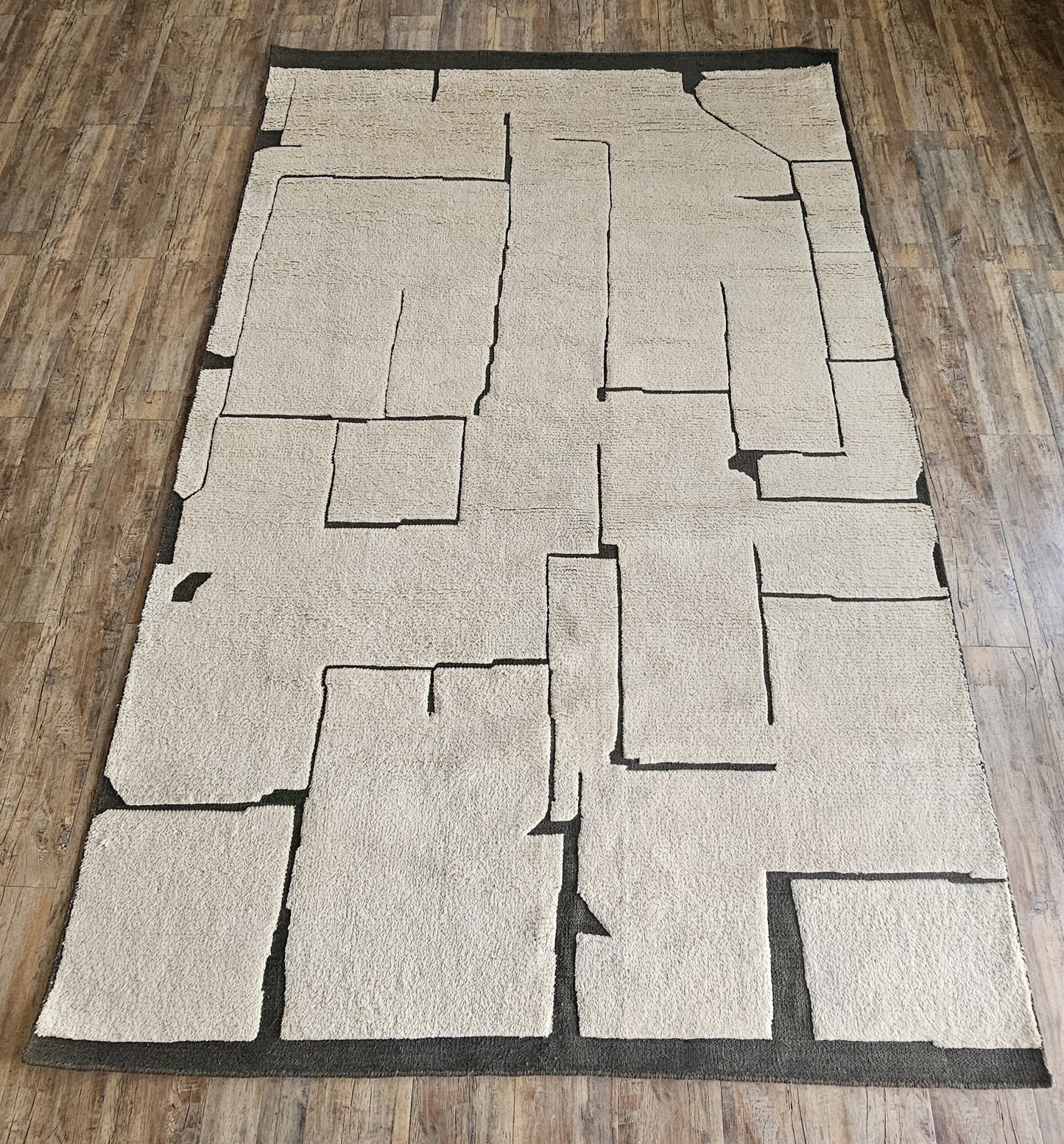 Berber Puzzle-Piece Maze Ivory and Black Deconstructed Grid rug