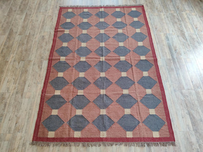 Terracotta & Navy Blue Geometric Diamond Pattern Rustic Home Decor Area Rug